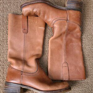 Vintage Man size 8  Genuine Leather Cognac (Tan) Colored Knee High Boot.